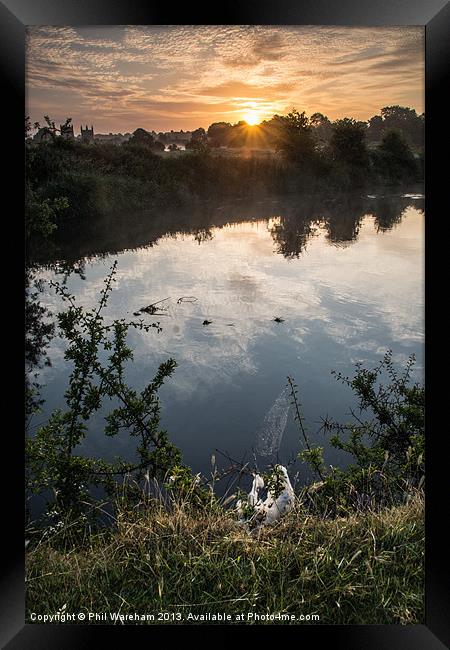Sunrise over the riverbank Framed Print by Phil Wareham