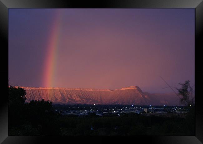Rainbow over Mt Garfield in a storm Framed Print by Patti Barrett
