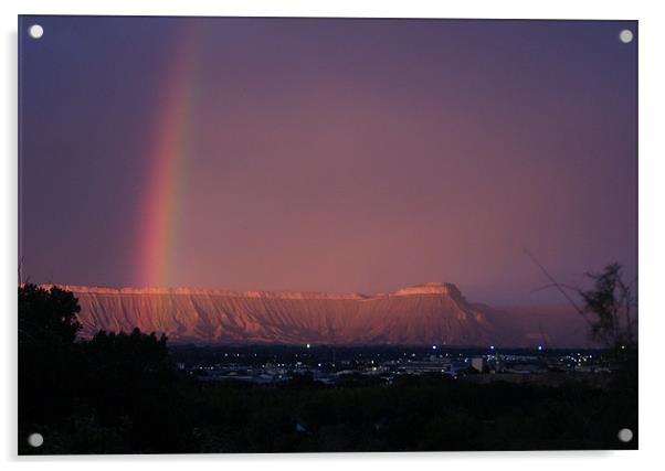 Rainbow over Mt Garfield in a storm Acrylic by Patti Barrett
