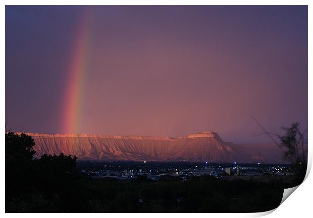 Rainbow over Mt Garfield in a storm Print by Patti Barrett