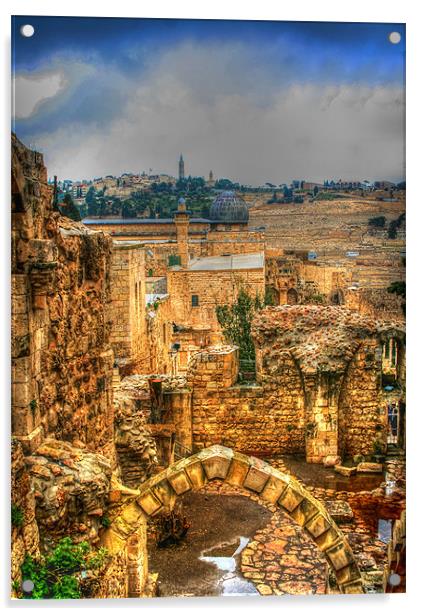 Jerusalems Old City Acrylic by Michael Braham