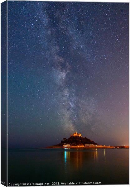 Milky Way above St Michaels Mount Canvas Print by Sharpimage NET