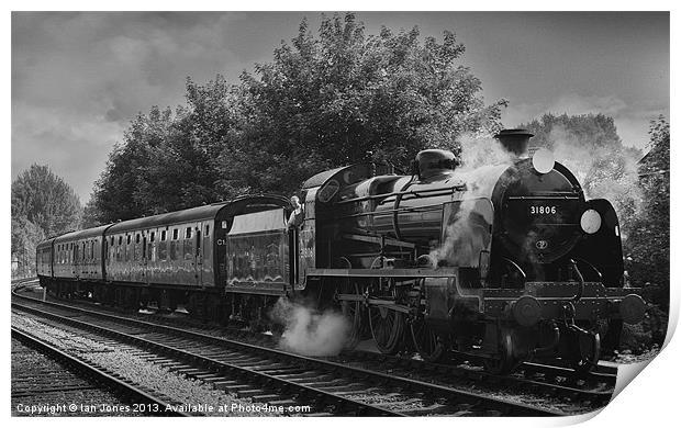 Steam train coming down the tracks Print by Ian Jones