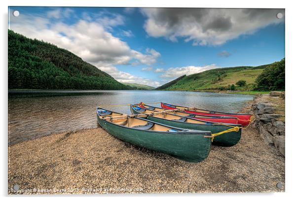 Geirionydd Lake Canoe Wales Acrylic by Adrian Evans