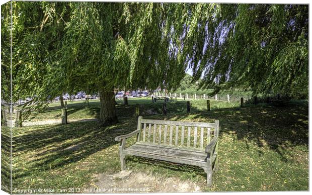 Bench under a willow tree Canvas Print by Thanet Photos