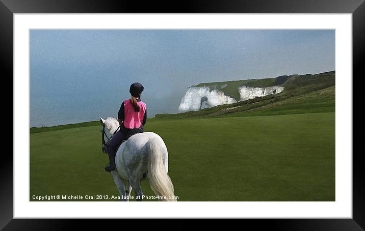 Horse rider on cliff top Framed Mounted Print by Michelle Orai