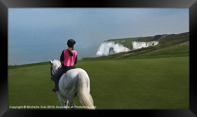 Horse rider on cliff top Framed Print by Michelle Orai