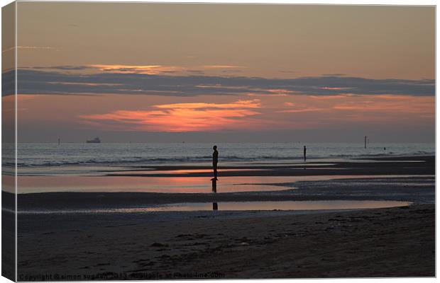 Sun set on Crosby beach Canvas Print by simon sugden