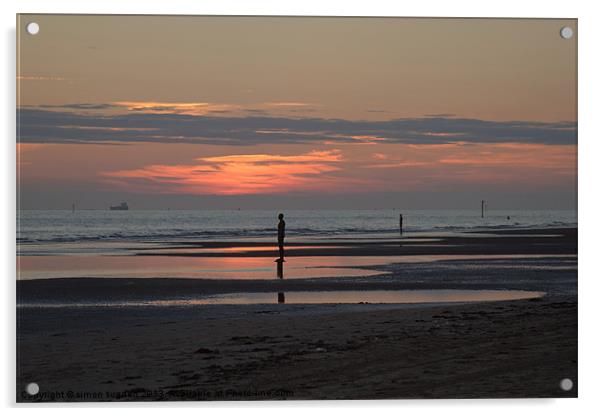 Sun set on Crosby beach Acrylic by simon sugden