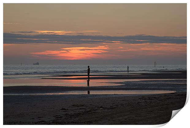 Sun set on Crosby beach Print by simon sugden
