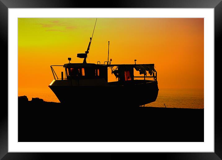 old boat at sunrise Framed Mounted Print by Dean Messenger
