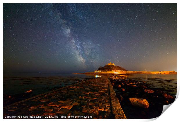 Milky Way above St Michaels Mount Print by Sharpimage NET