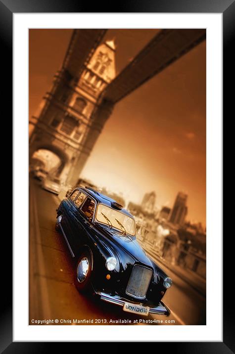 Tower Bridge taxi Framed Mounted Print by Chris Manfield