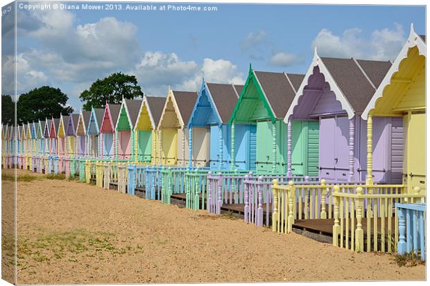 Beach Huts West Mersea Essex Canvas Print by Diana Mower