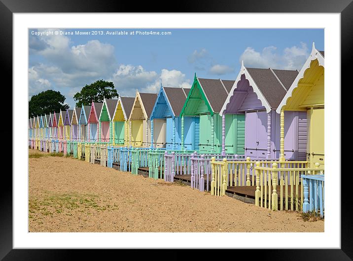 Beach Huts West Mersea Essex Framed Mounted Print by Diana Mower