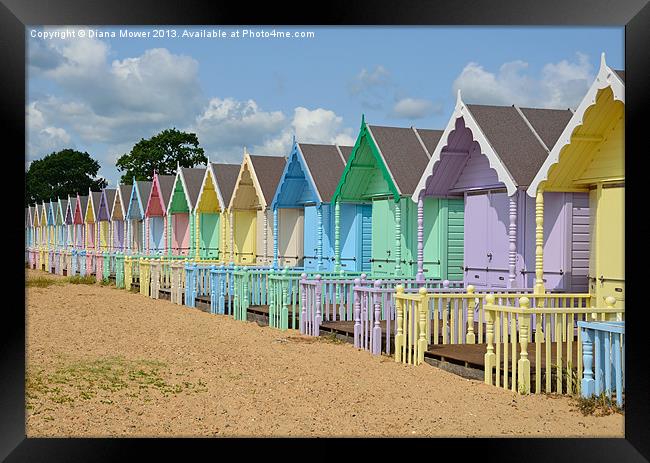 Beach Huts West Mersea Essex Framed Print by Diana Mower