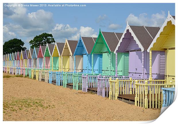Beach Huts West Mersea Essex Print by Diana Mower