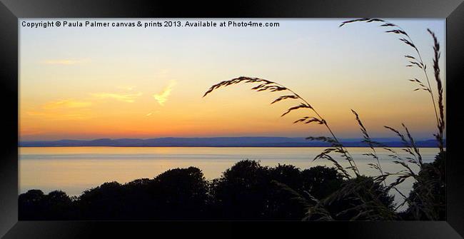 Warm glow over Bristol Channel Framed Print by Paula Palmer canvas