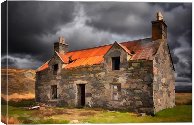 Old House at Callanish Canvas Print by Les Ellingham