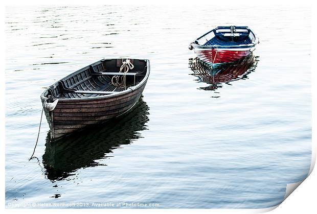Two Moored Boats Print by Helen Northcott