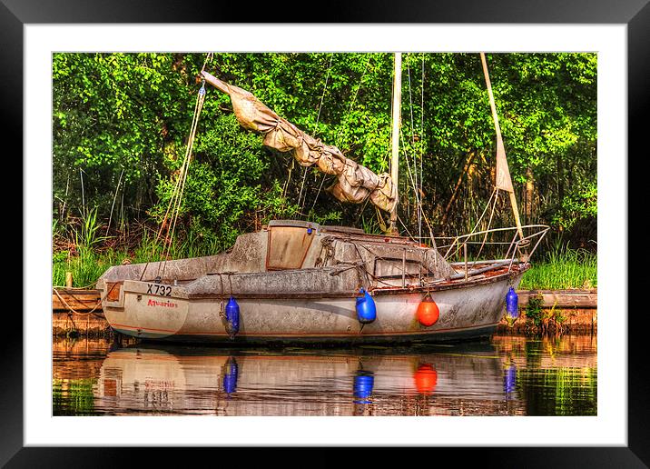 Abandoned Boat - Norfolk Broads Framed Mounted Print by Elaine Steed