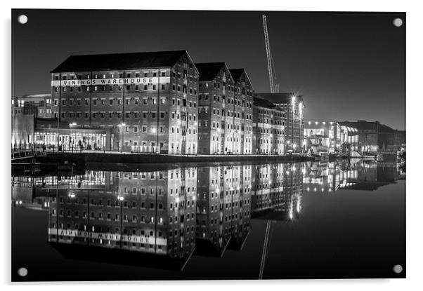 Gloucester Docks Night Acrylic by Phill Emery
