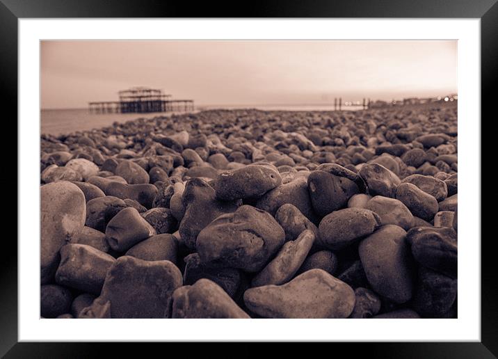 Brighton Pebbles and Pier Framed Mounted Print by Adam Moseley