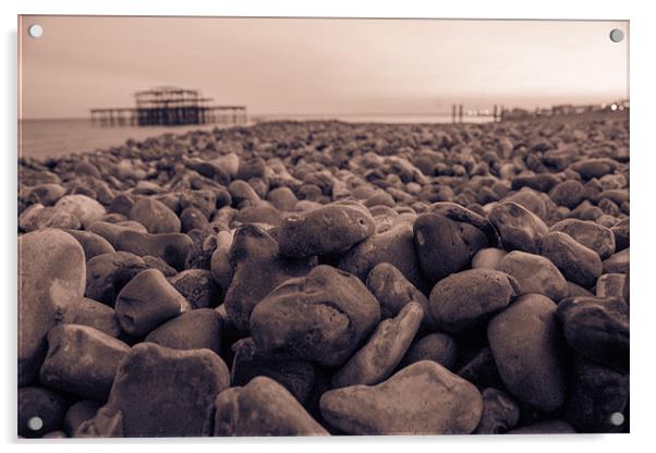 Brighton Pebbles and Pier Acrylic by Adam Moseley