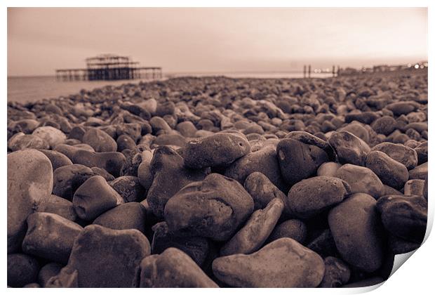 Brighton Pebbles and Pier Print by Adam Moseley