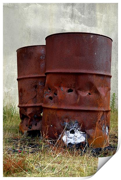 A couple of old rusty oil drums Print by Gemma Shipley