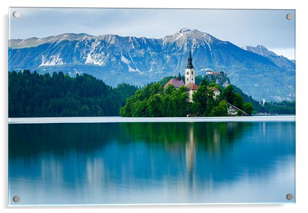 Lake Bled Island church Acrylic by Ian Middleton