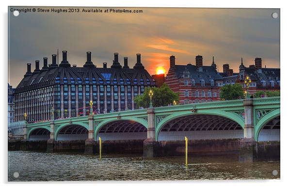 Sunset over Westminster Bridge Acrylic by Steve Hughes