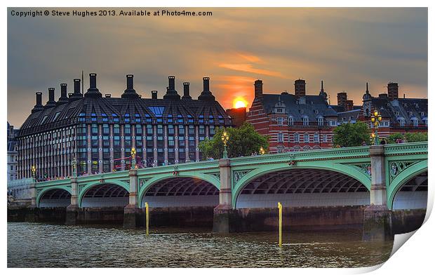 Sunset over Westminster Bridge Print by Steve Hughes