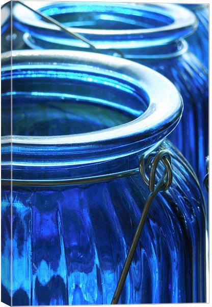 blue glass jars Canvas Print by Heather Newton
