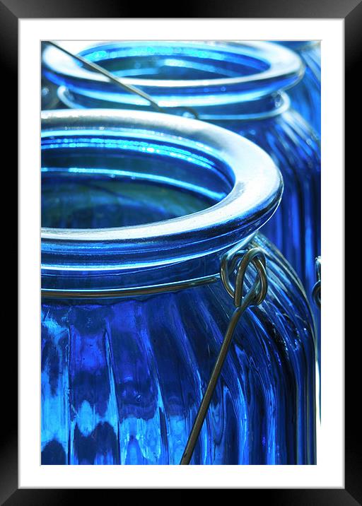 blue glass jars Framed Mounted Print by Heather Newton