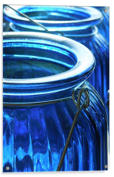 blue glass jars Acrylic by Heather Newton