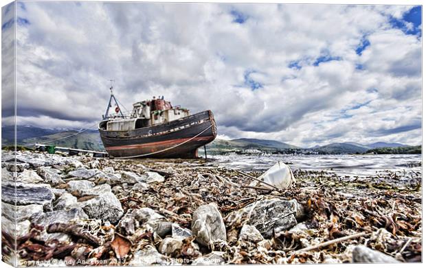Fishing Boat Aground in Scotland Canvas Print by Andy Anderson