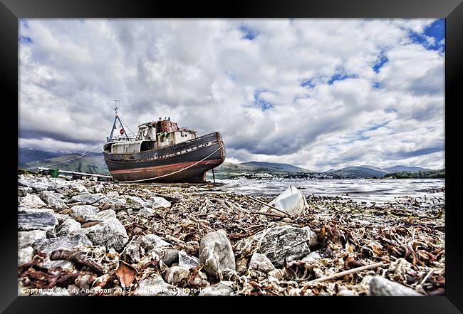 Fishing Boat Aground in Scotland Framed Print by Andy Anderson