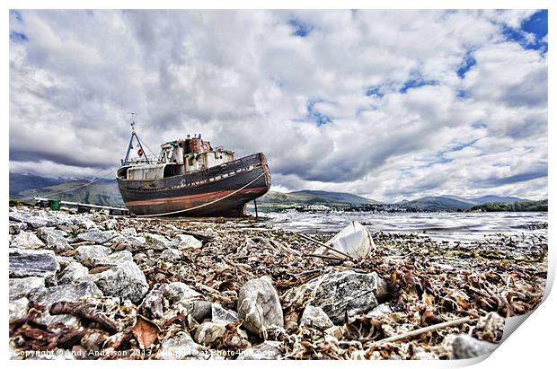 Fishing Boat Aground in Scotland Print by Andy Anderson