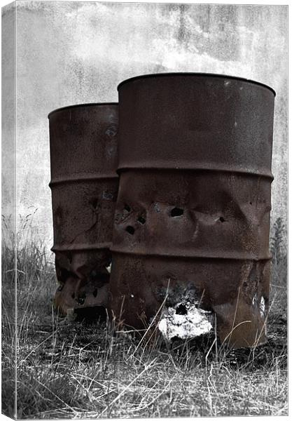 Rusty oil drums in the dark Canvas Print by Gemma Shipley