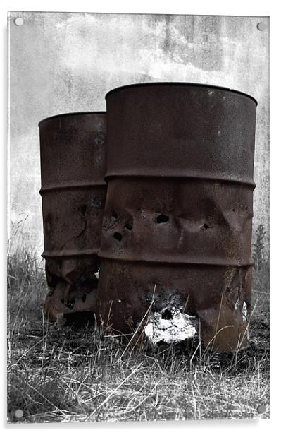Rusty oil drums in the dark Acrylic by Gemma Shipley