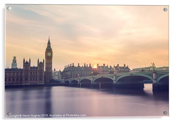 Sunset over London Acrylic by Steve Hughes