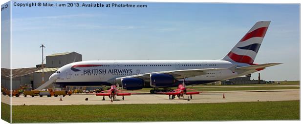 A380 parked with two red arrows Canvas Print by Thanet Photos