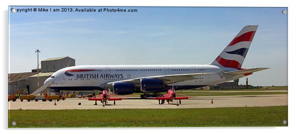 A380 parked with two red arrows Acrylic by Thanet Photos