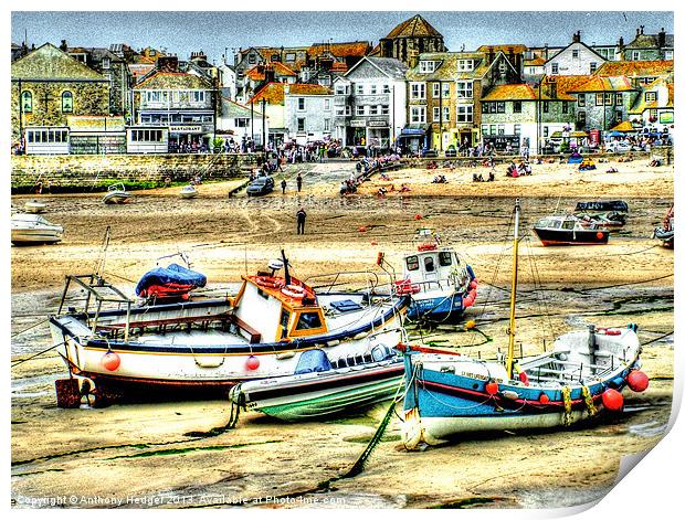 Boats in St. Ives Harbour Print by Anthony Hedger