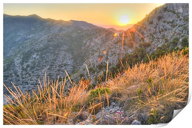 Sunset on the hills of Costa del Sol Print by Levente Baroczi