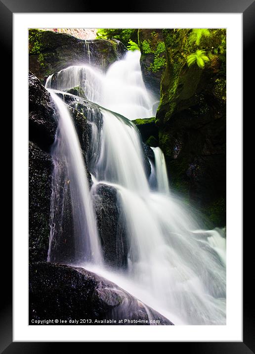 Lumsdale Waterfall. Framed Mounted Print by Lee Daly