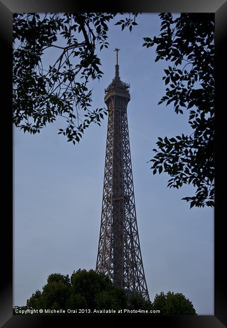 Eiffel Tower through the trees Framed Print by Michelle Orai
