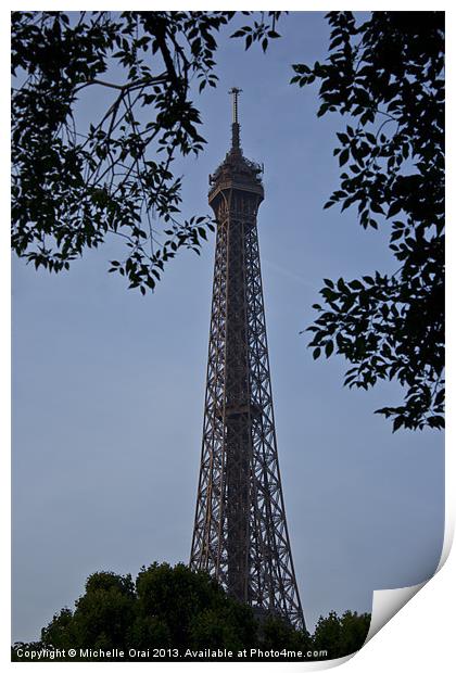 Eiffel Tower through the trees Print by Michelle Orai