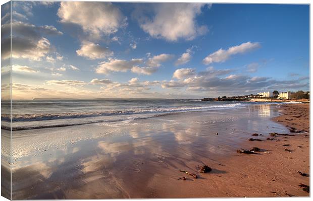 Reflections on Torre Abbey Sands Torquay Canvas Print by Rosie Spooner